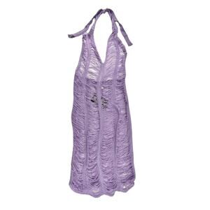 EVANGELINE | S Purple Lavender Loose Knit Sheer Bandage Halter Bodycon Dress